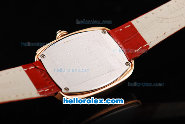Franck Muller Galet Quartz Movement RG Case with Black Dial and Diamond Bezel-Red Leather Strap - Click Image to Close